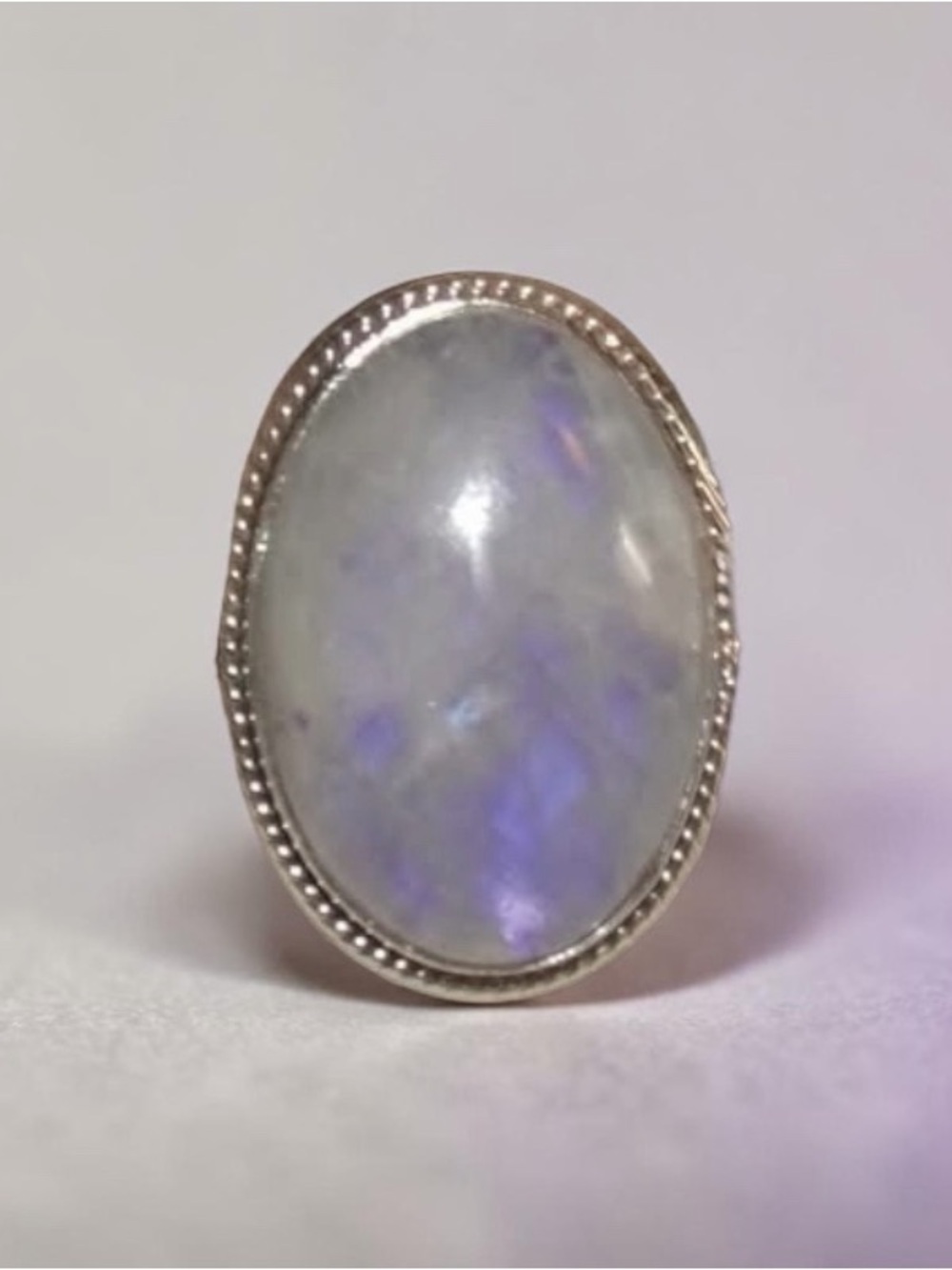 Pretty Sterling Silver Large Oval Moonstone Closed Back Ring